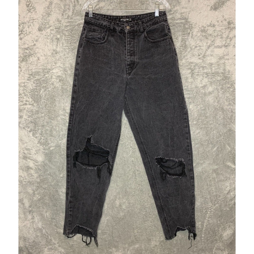 Pretty Little Thing Women Grunge Punk Destroyed Baggy Taper Black Jean 8 Tall